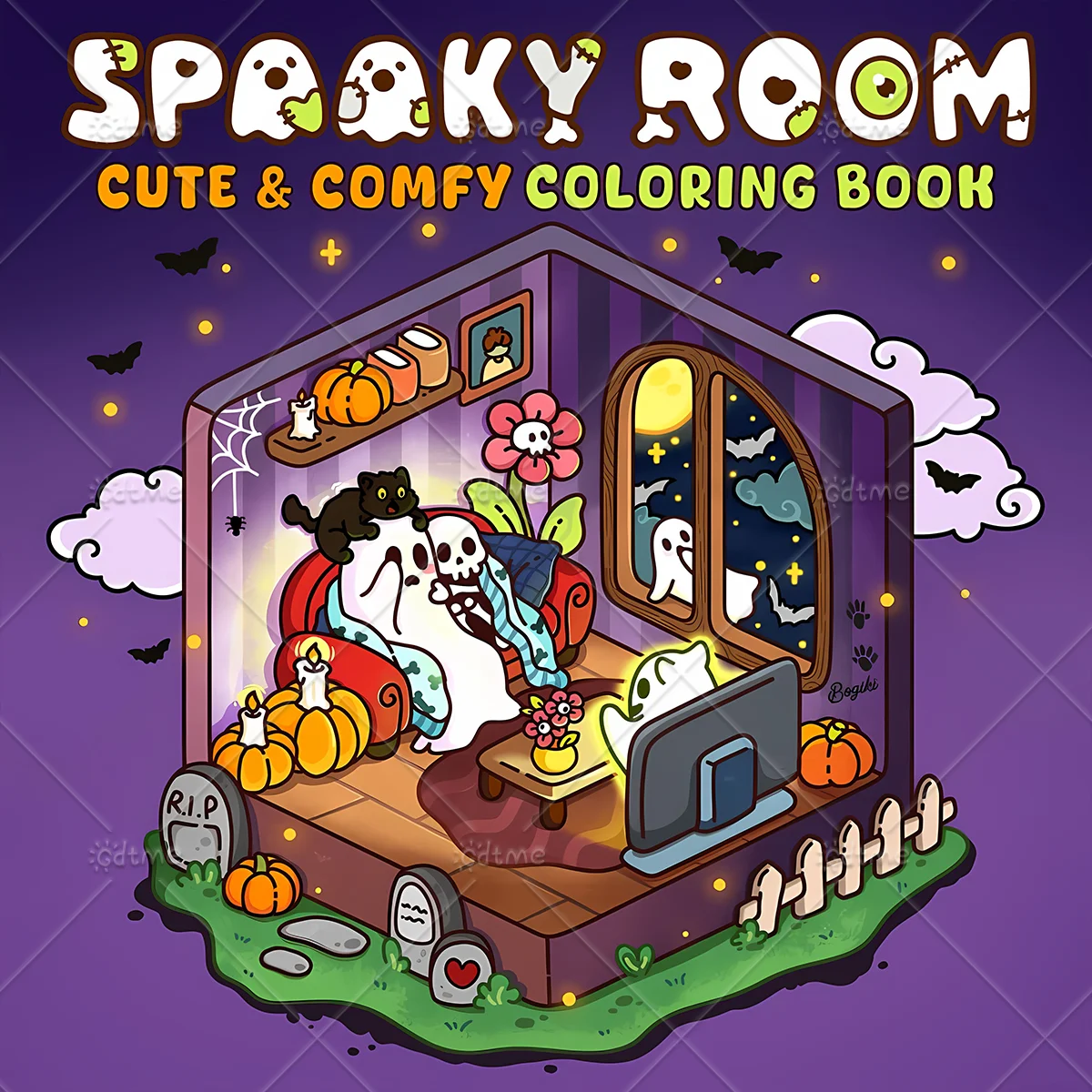 Adult Spooky Room Coloring Book , Large Print Halloween Ghost Cozy Room Spooky Designs, Relaxing Stress‑Relief Art Therapy Book