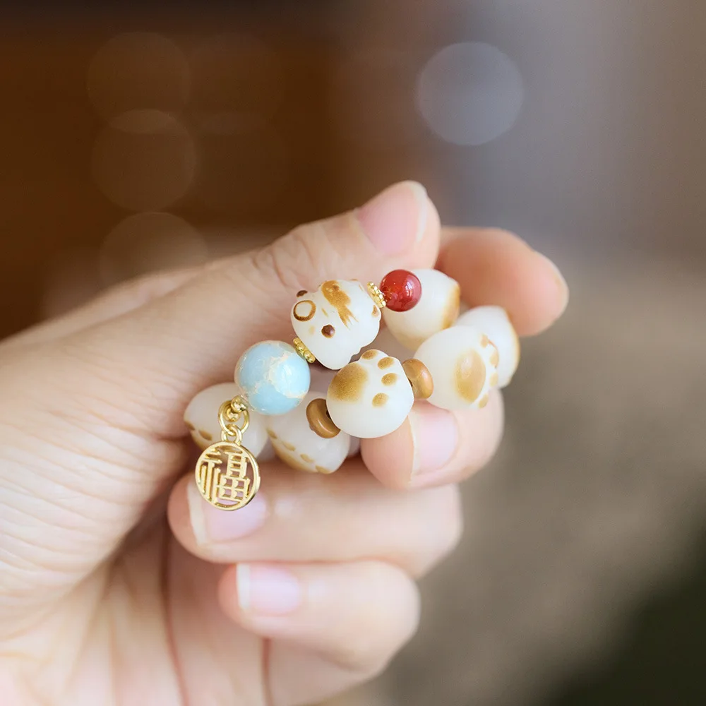 White Jade Sweet Cat and Paw Design Pulseira, 100% Natural, Ágata, 14K Cheio de Ouro, Jóias Femininas para Namorada, Sem Desvanecimento, Presentes