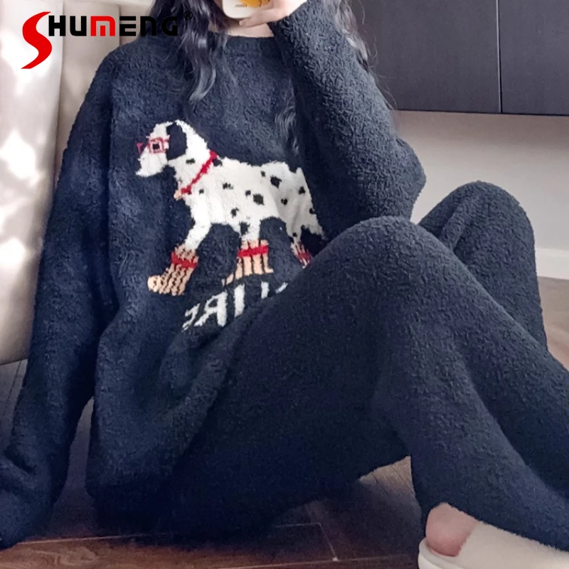 لطيف الخريف الشتاء لينة رقيق منامة النساء صوف مبطن سميكة مجموعة النوم غير رسمية الإناث الدافئة جولة الرقبة Homewear الدعاوى #6