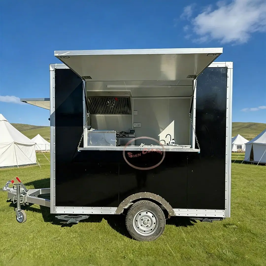 

Commercial Mobile Kitchen Cart Fiberglass Food Vending Trailer with Sink Hood Storage for Outdoor Catering Business