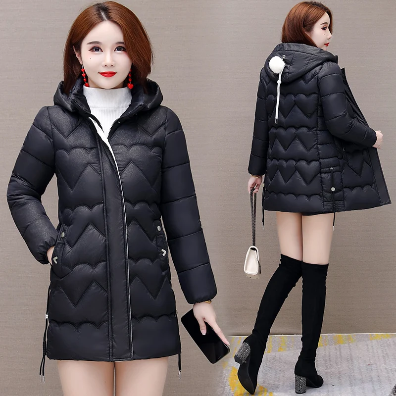 

2023 Women's Clothing Winter New Style Slim Fit and Slim Down CottonJacket Warm Hooded Coat Mom's Western Style Overcoat