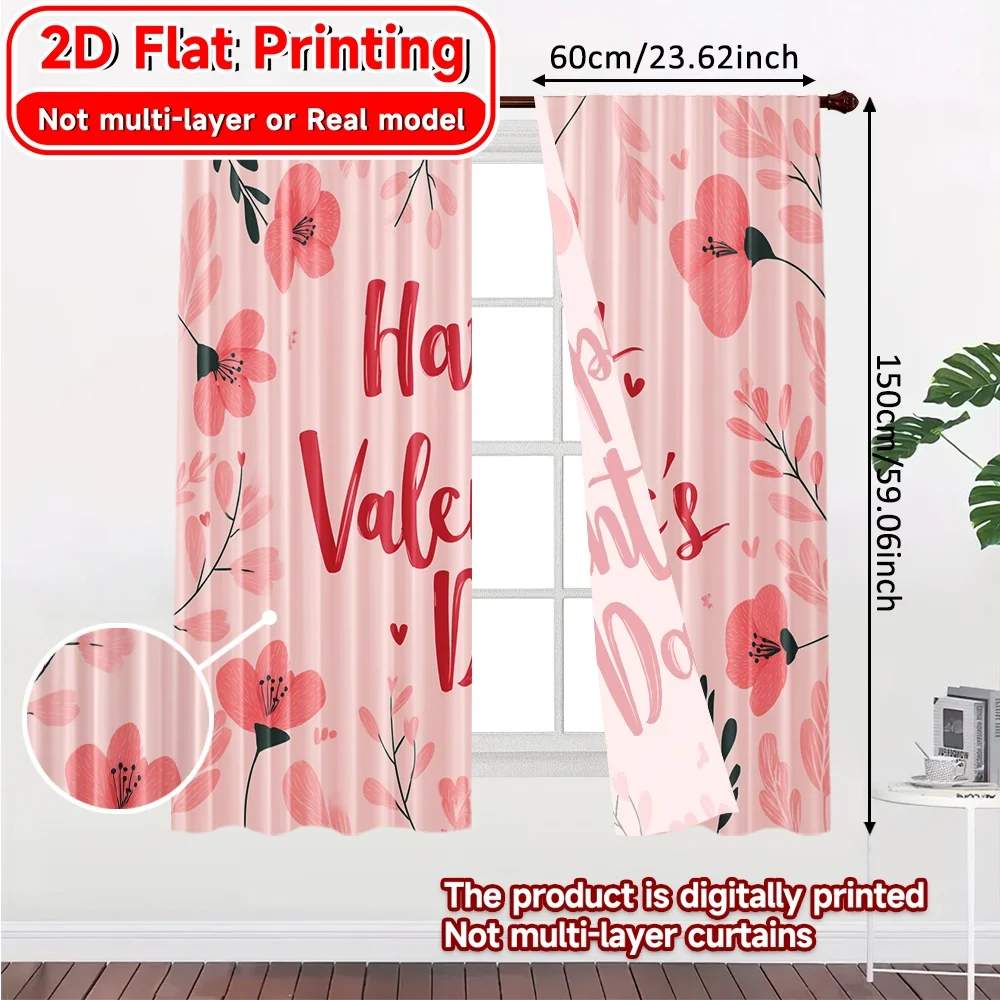 2D Flat Printing,2pcs Floral Valentines Popular Minimalist Curtains Semi-Sheer Curtains Thermal Insulation, and Room Darkening