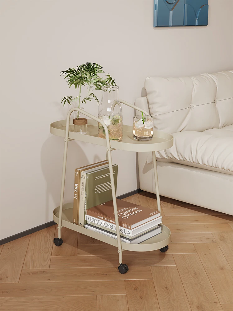 

Net Red Cream Sandstorm Hair Side Table Living Room Small Tea Table Removable Small Cart Storage Shelf Design Feeling