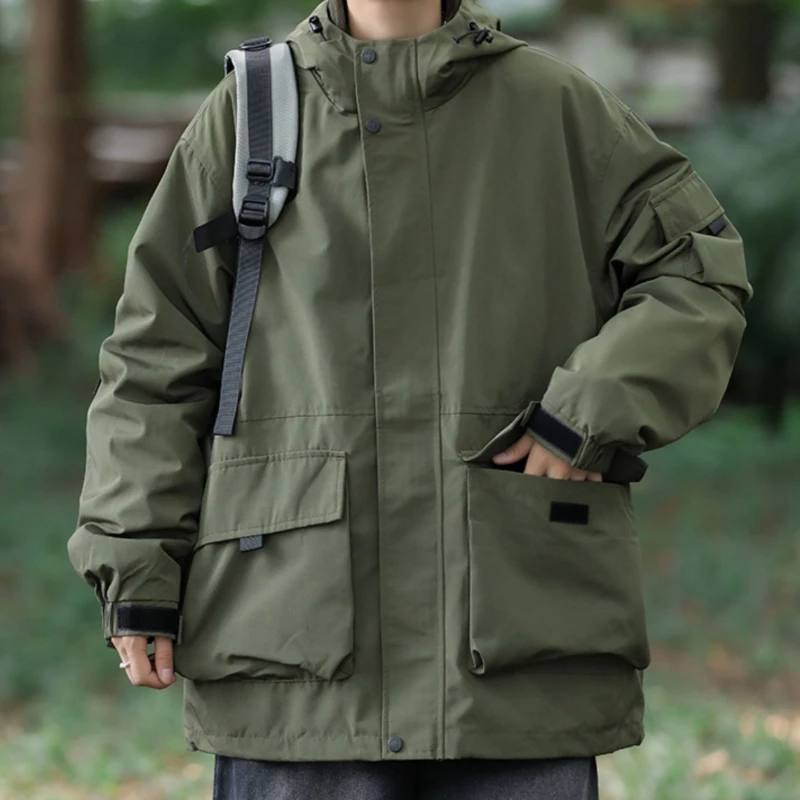 

Winter Fleece Windproof Waterproof Mountaineering Hooded Jacket Men's Outdoor Loose Casual High Street Personality Jackets