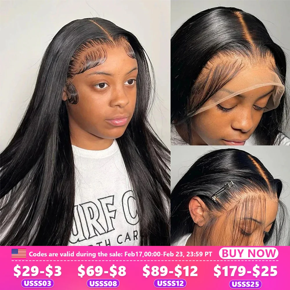 

Straight 13x4 Transparent Lace Front Wig Human Hair For Black Women 34 36 Inch 5x5 Glueless Wig Pre Cut Brazilian Remy Hair Wigs
