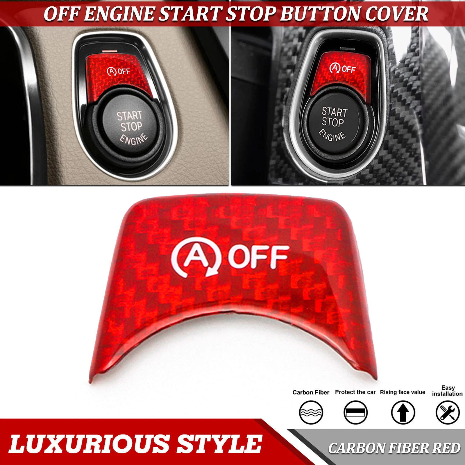 Couvercle de capuchon de bouton poussoir de démarrage automatique du moteur intérieur en fibre de carbone véritable rouge, garniture d'autocollant pour BMW Série 1, 2, 3, 4, F20, F22, F30, F32