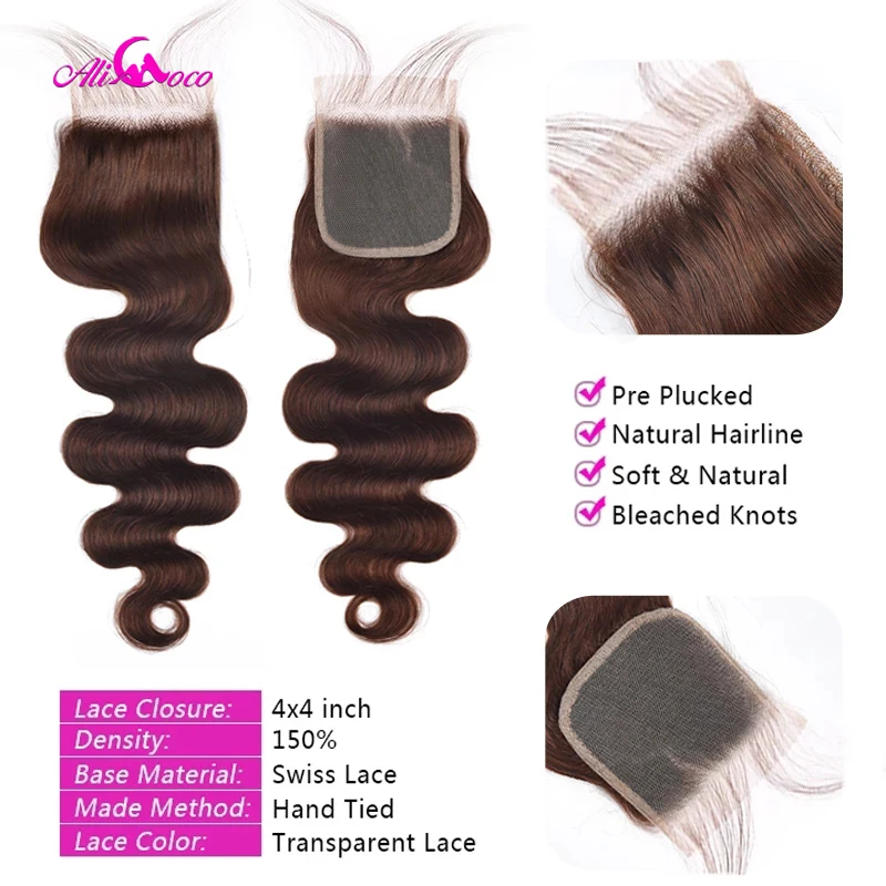 Chocolate Brown Bundles With 5x5 Closure #4 Brown Body Wave Bundles With Closure Brazilian Hair Weave Bundles With Closure Remy