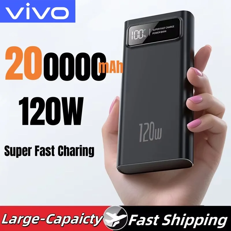 VIVO 200000mAh LED Digital Display Power Bank High Capacity 120W Super Fast Charging Portable External Battery For IPhone Hpt