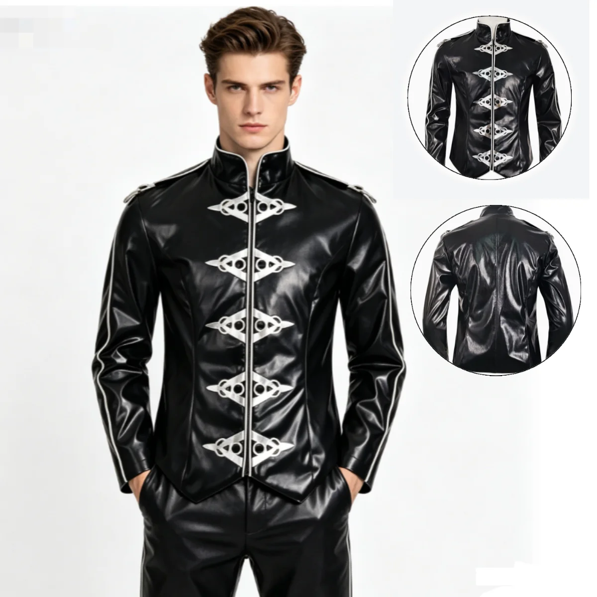

Michael Jackson Cosplay MJ Classic Black V8 Faux Leather Jacket in Punk Heavy Metal Style for Man’s Halloween Party Suits