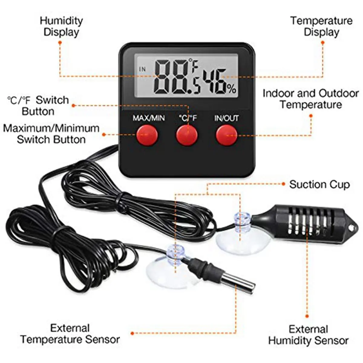 Oct Sale 2 Pcs Reptile Thermometer and Humidity Gauge Reptile Terrarium Thermometer Hygrometer with Probes Indoor Outdoor