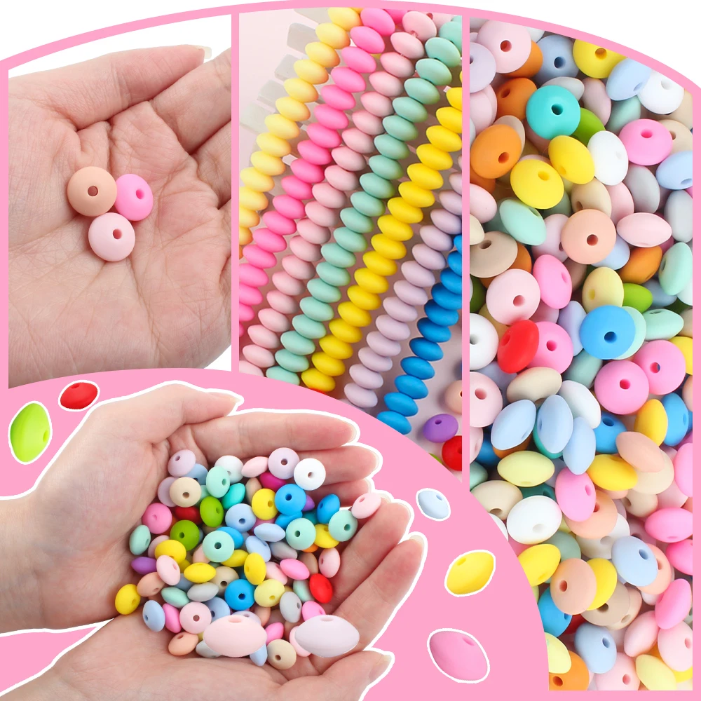 

100Pcs Lentil Silicone Beads BPA Free 12MM Baby Teething Abacus Beads DIY Baby Pacifier Chain Accessories Baby Teether Gifts