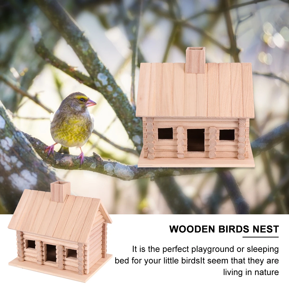 

Wooden Bird Nest Hut Bed for Canary Parrot Lark Small Birds Comfortable Living Place Nature Style Sturdy Base Wall Mount Pet