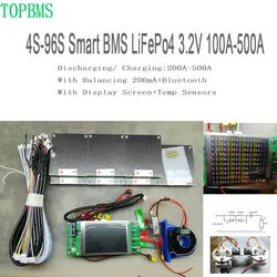 TOPBMS LiFePo4 BMS 96S 307V 64S 204V 48S 40S 120V wyświetlacz Bluetooth rozładowanie 200A 500A energia słoneczna przechowywanie energii