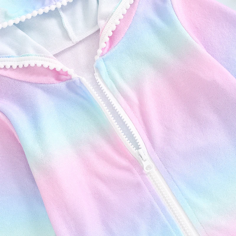 غطاء على ملابس السباحة للفتيات بطباعة قوس قزح ، أكمام طويلة ، هودي بسحاب ، واقي من الطفح الجلدي ، بدلة سباحة للأطفال الصغار ، الأطفال ، الصيف