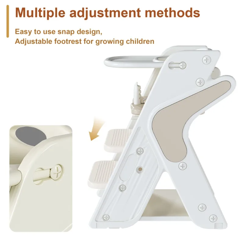 다기능 높이 조절 가능한 유아용 식탁의자, 5점식 안전벨트와 탈부착 가능한 대형 트레이 포함