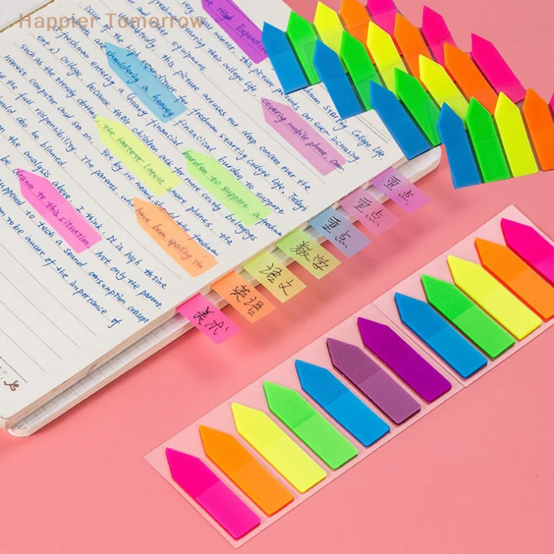 Auto-adesivo Memo Pad, Seta Forma, Papel Fluorescente, Sticky Notes, 100 folhas