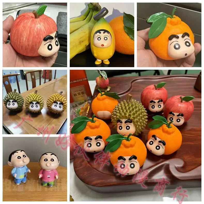 Crayon Shin-chan Anime Cartoon Fruit Series Figure Girl Kawaii Bedroom Living Room Funny Figure Ornament Cute Girly Heart