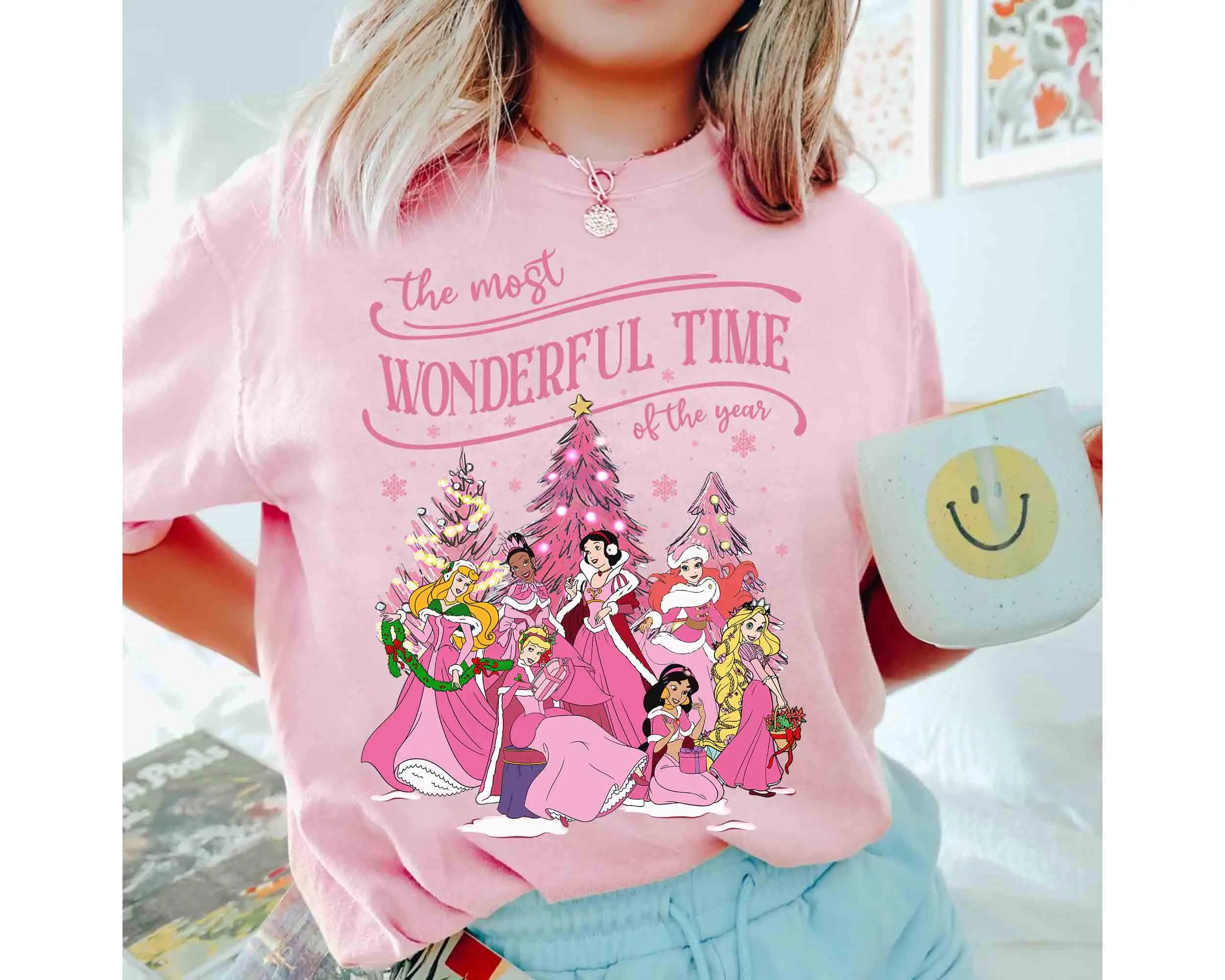 

Рубашка «Это самый чудесный время года» с персонажами принцессы Диснея, группа розовых рождественских футболок с Микки, рождественский подарок