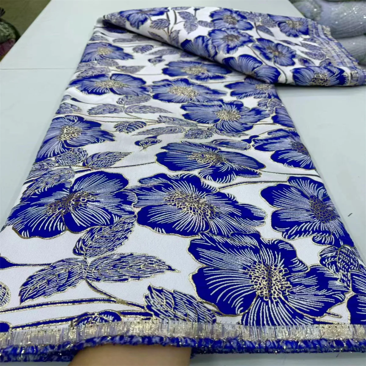 

High Quality African Lace Fabric French Gilded Lace Jacquard Nigerian Brocade Laces For Women Wedding Party Dress Sewing Blue