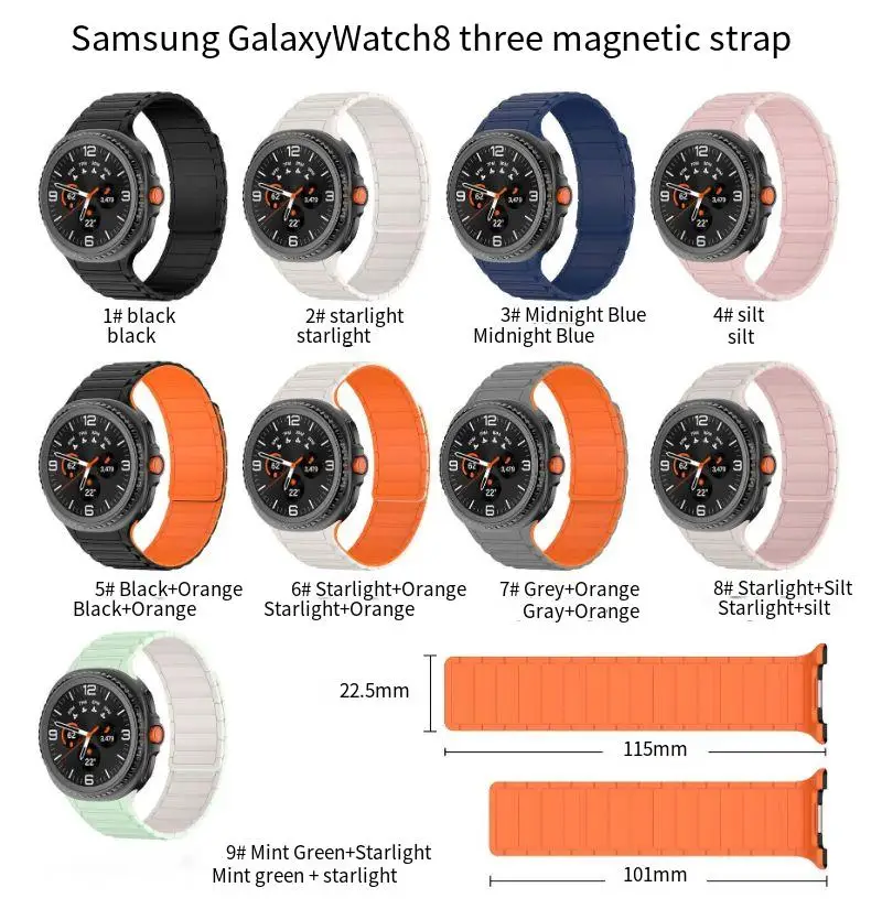 Silicone Strap for Samsung Galaxy Watch 8 40mm 44mm Original Sports Magnetic Bracelet for Galaxy Watch 8 Classic 46mm Wristband