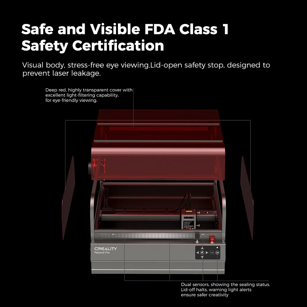 Creality Falcon2 Pro 40W Laser Engraver Cutter Smoke Exhaust Integrated Air Assist Built-in Camera Fence Type Protection Strip