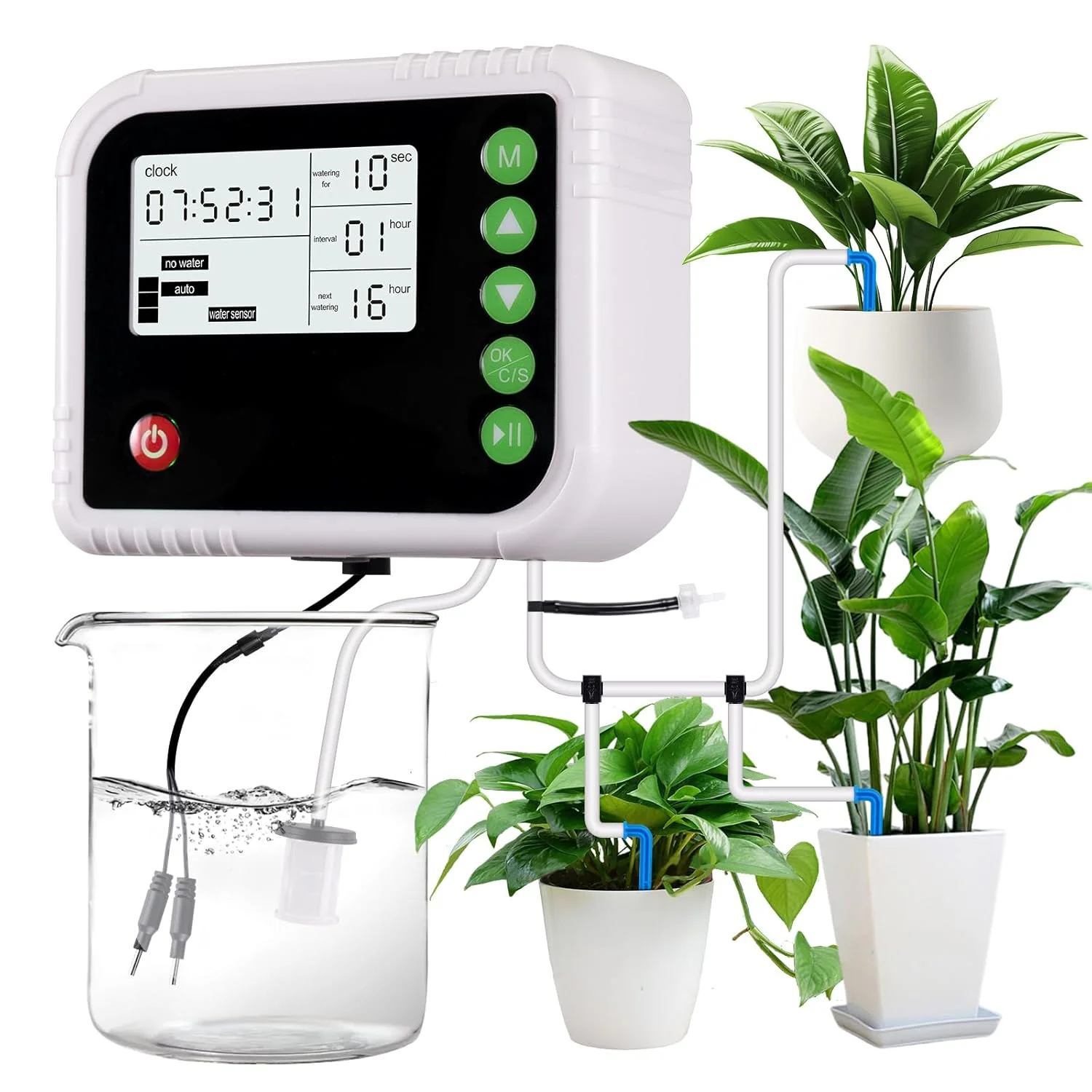 

Indoor Auto Drip Irrigation Kit Programmable LED Display LED Display Rechargeable Self-Watering Device for 15 Potted Watering