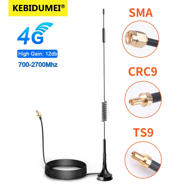 High Gain 12dBi 2G 3G 4G Antenna TS9 CRC9 SMA Male Connector 700-2700MHz GSM External Router LTE Magnetic Antenna Signal Booster