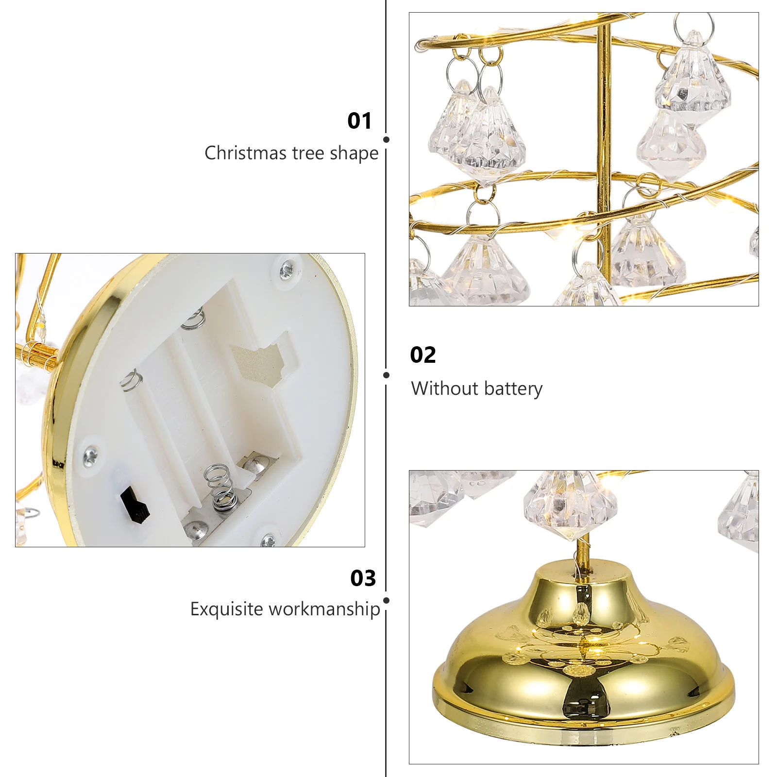 

Small Desktop Christmas Tree Night Light Iron Art Crystal Ornament Glowing Xmas Party Tiny Tree Decorative Festival Atmosphere