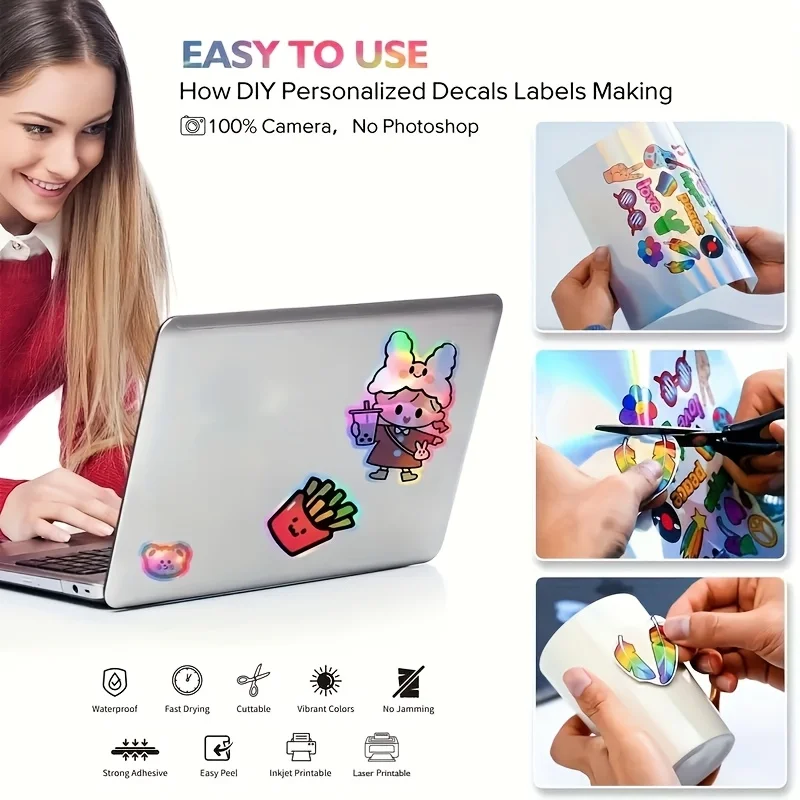 20 ورقة A4 ثلاثية الأبعاد قابلة للطباعة ملصق فينيل ورقة مقاوم للماء سريعة الجفاف ليزر متوافق مع قوس قزح 8.3x11.7in #4