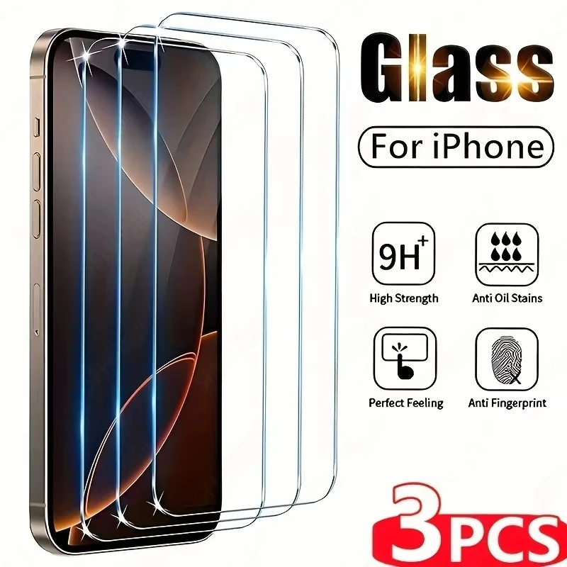 

1-3pcs HD Screen Protector For iPhone 17 Pro Max Tempered Glass For iPhone 16 16e 15 14 13 12 11 Pro Max 17 Air Phone Glass Film