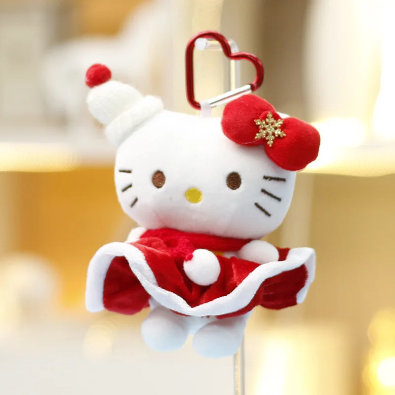 13CM Anime Hallo Kitty Weihnachtsbaum Schneemann Stil Plüsch Puppe Schlüsselbund Kawaii Schule Tasche Anhänger Zubehör Urlaub Geschenk