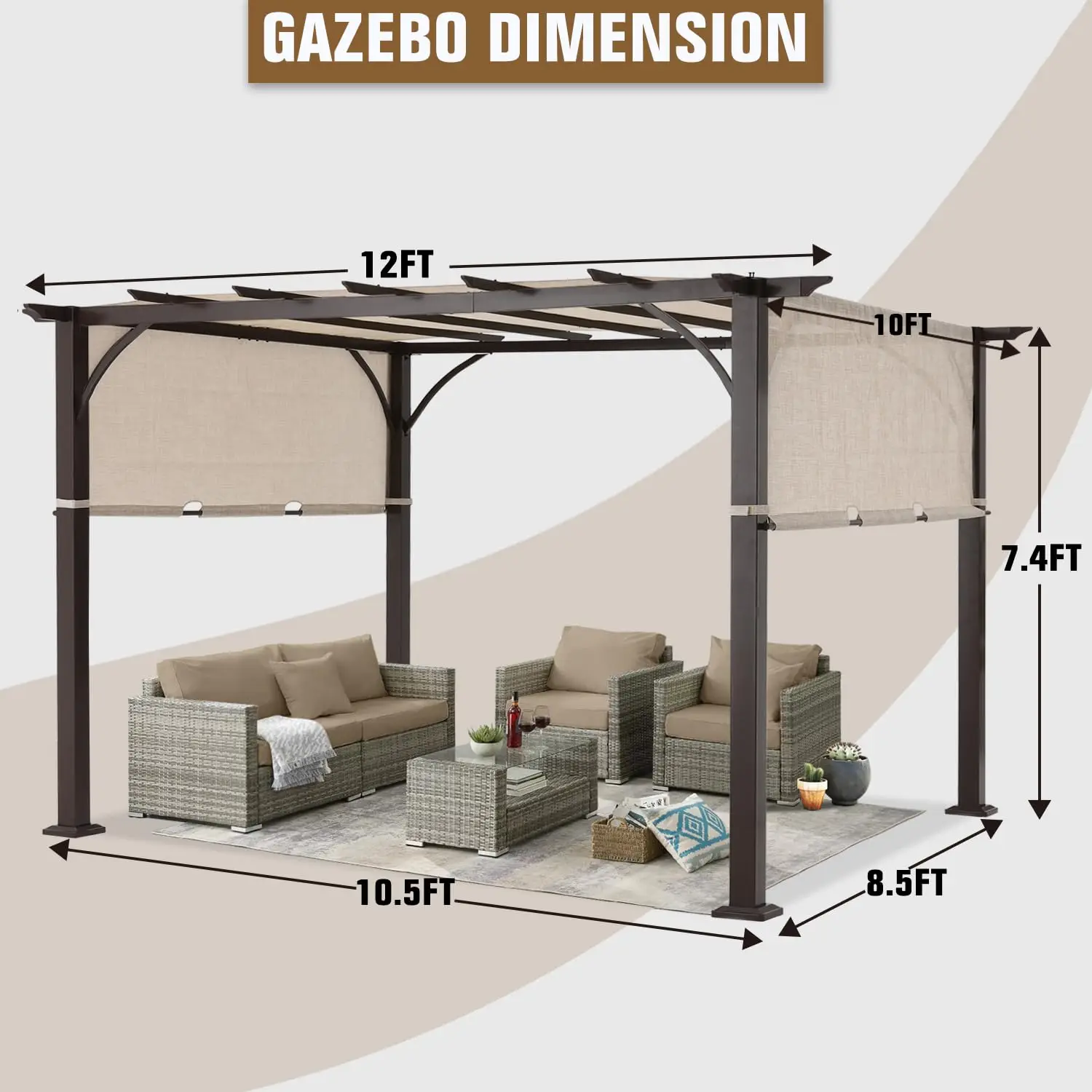 ！@Dwoo Garden 10x12ft Sturdy Metal Canopy Water Resistant Rustproof Outdoor Retractable Pergola