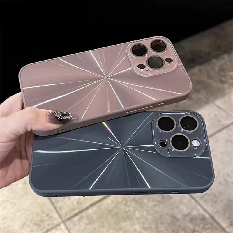 Luxury 6D Colorful Laser Aurora Case For iPhone 16 15 14 Plus 13 12 11 Pro Max Soft Bumper Shockproof Glass Camera Hard PC Cover image 3