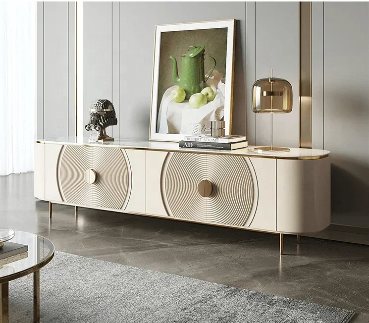 

#White Modern Luxury Marble TV Stands With Coffee Table Living Room Furniture Cabinet Sets Wall Side Decorative table