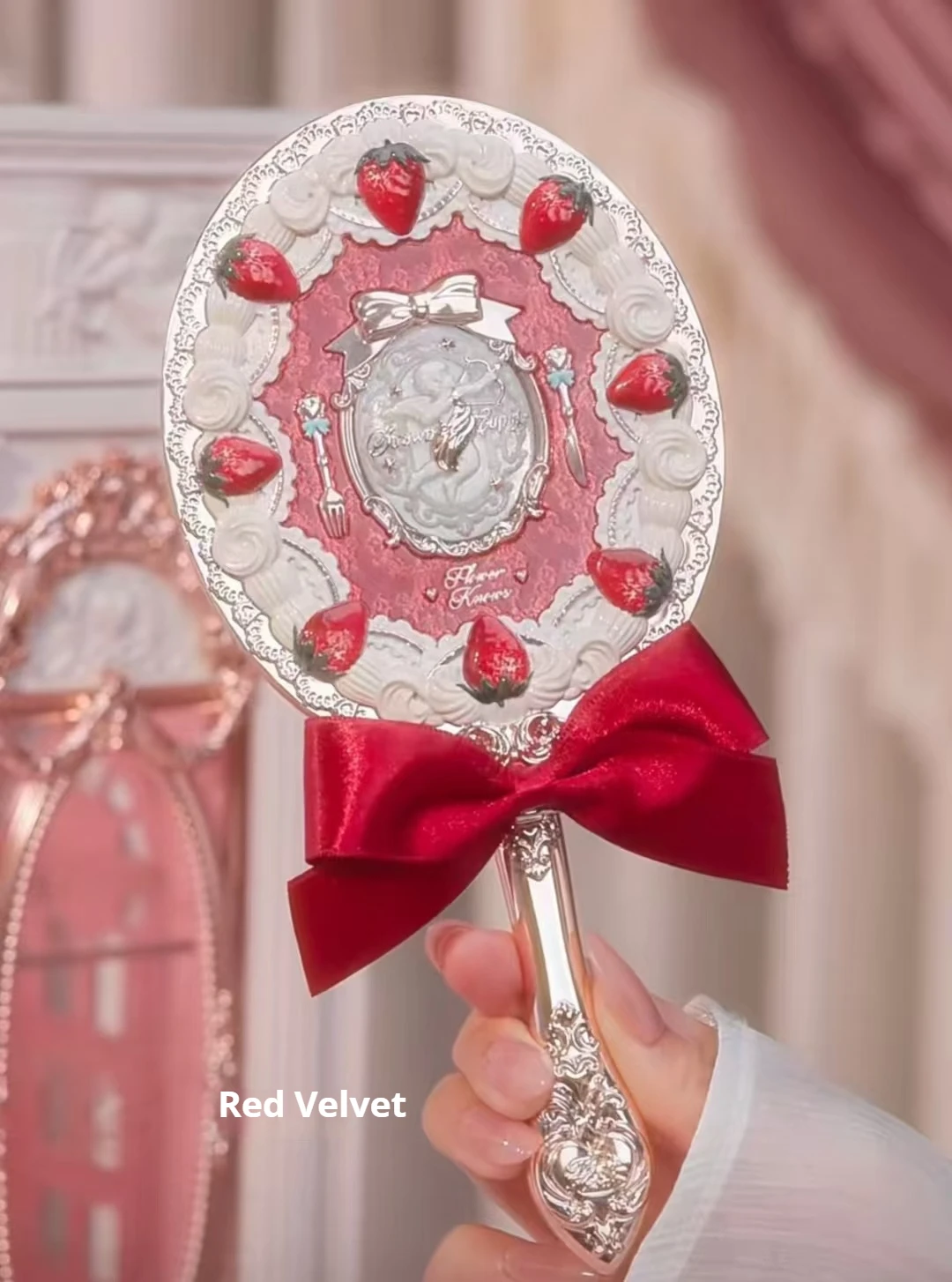 Flower Knows Strawberry Cupid Handheld Mirror Midsummer Night Collection  Surroundings Makeup Mirror Limited Cute Surround