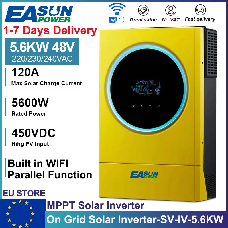 EASUN 5.6KW Hybrid Solar Inverter 48V 230V Pure Sine Wave120A MPPT Solar Controller On Off Grid Solar Inverter With WiFi BMS