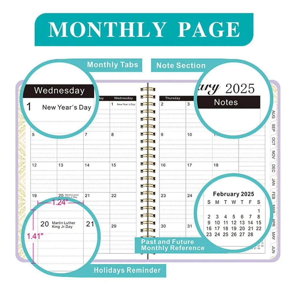 with Index Tags Coil 2025 Planner Notebook 365 Days Daily Plan A5 Agenda Notebook Diary Notepad Academic Weekly Agenda