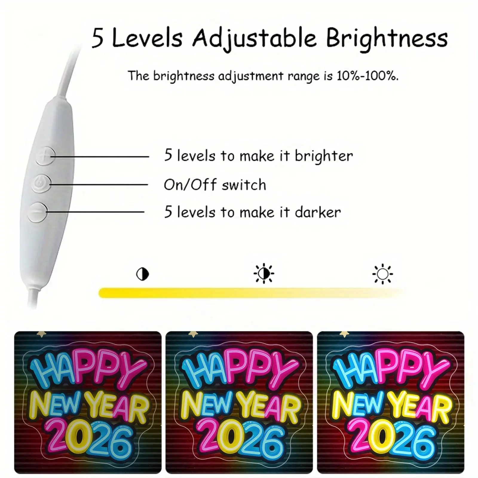 سنة جديدة سعيدة 2026 النيون عكس الضوء الملونة LED تضيء للجدران ديكور السنة الجديدة عيد الميلاد حفلة المنزل الاحتفال هدية #5