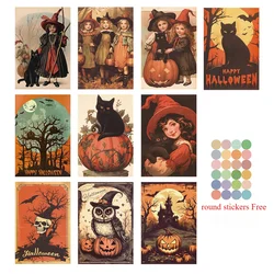 10pcs/pack Vintage Halloween Greeting Cards Halloween Decoration Postcard with Black Cat Wall Stickers Note Cards Home Decor