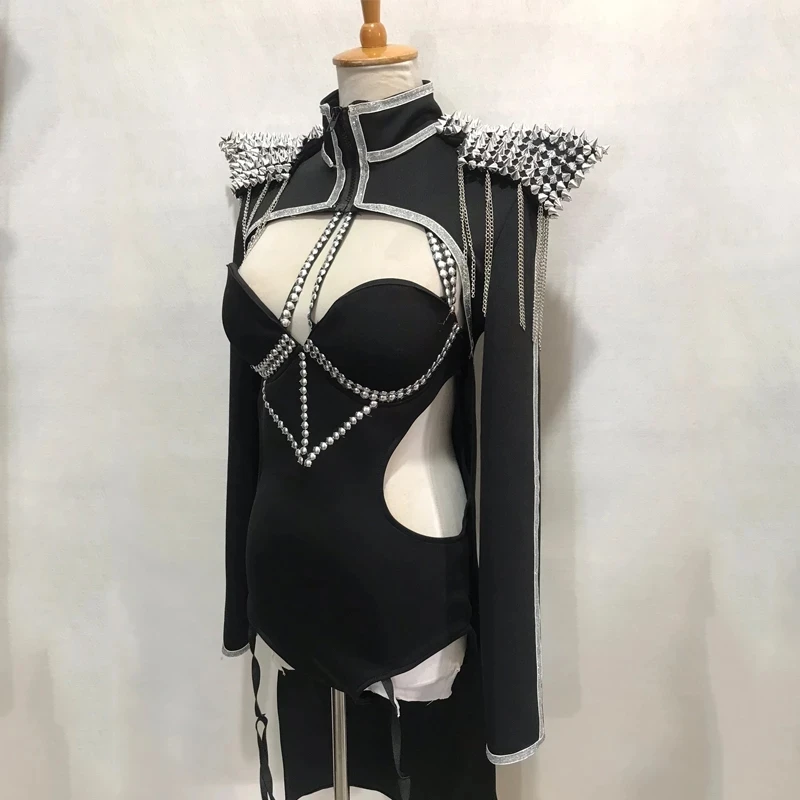 Robe de danse noire pour chanteur, tenue de fête, costume de Performance de Jazz sur scène