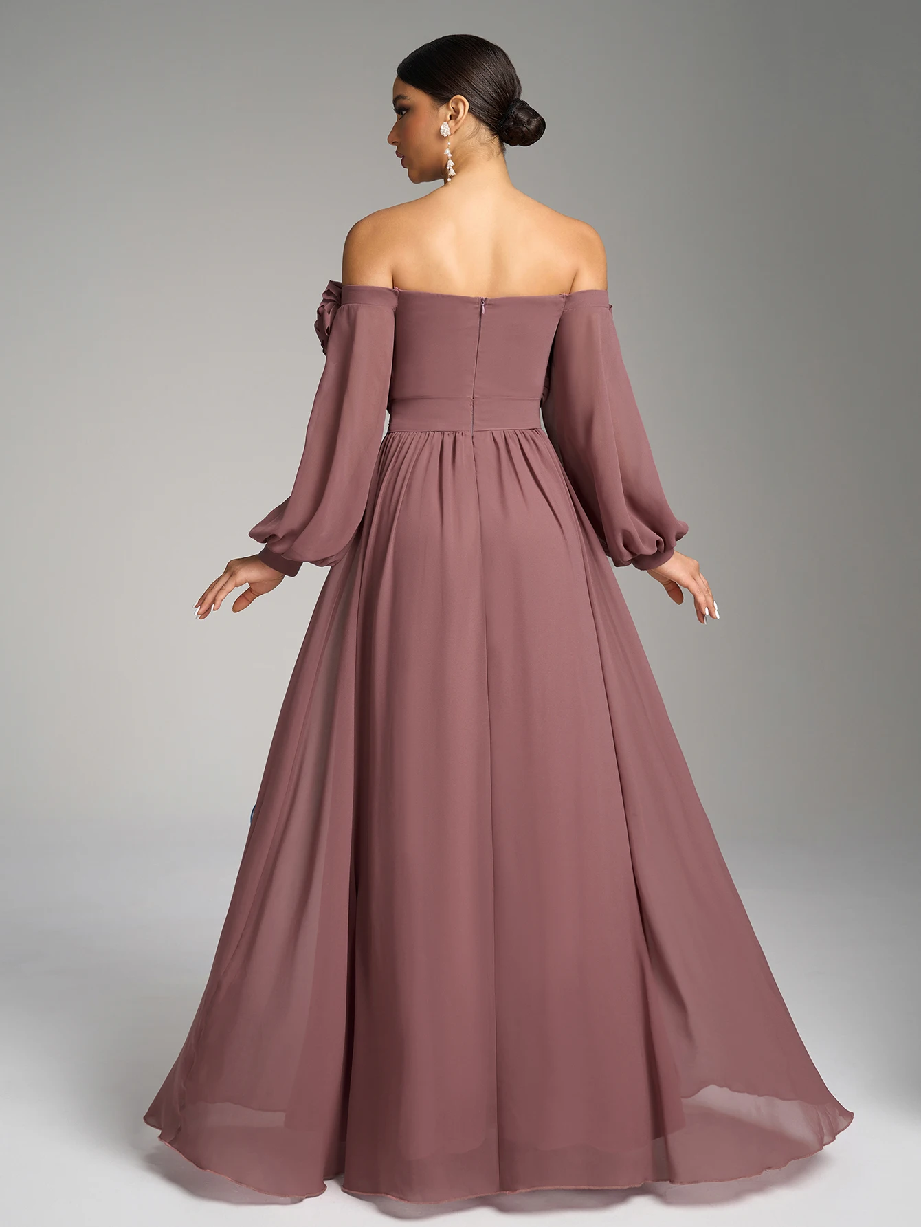 UNITHORSE Abito monospalla con maniche a lanterna e decorazione floreale, elegante abito da sera lungo fino al pavimento