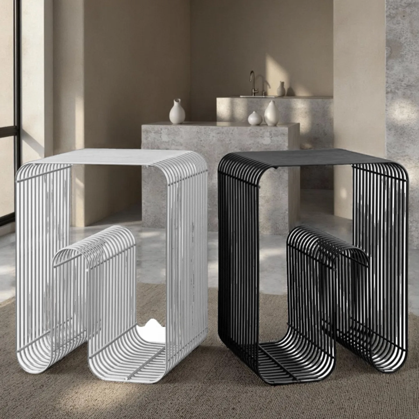 Creative Iron Side Table Magazine Rack Storage Shelf for Living Room Balcony Bedroom Bedside Use