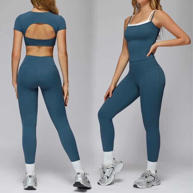 

Новый женский комплект для йоги Bare Feel, облегающий быстросохнущий повседневный комплект для фитнеса с высокой талией, комплект для бега на открытом воздухе