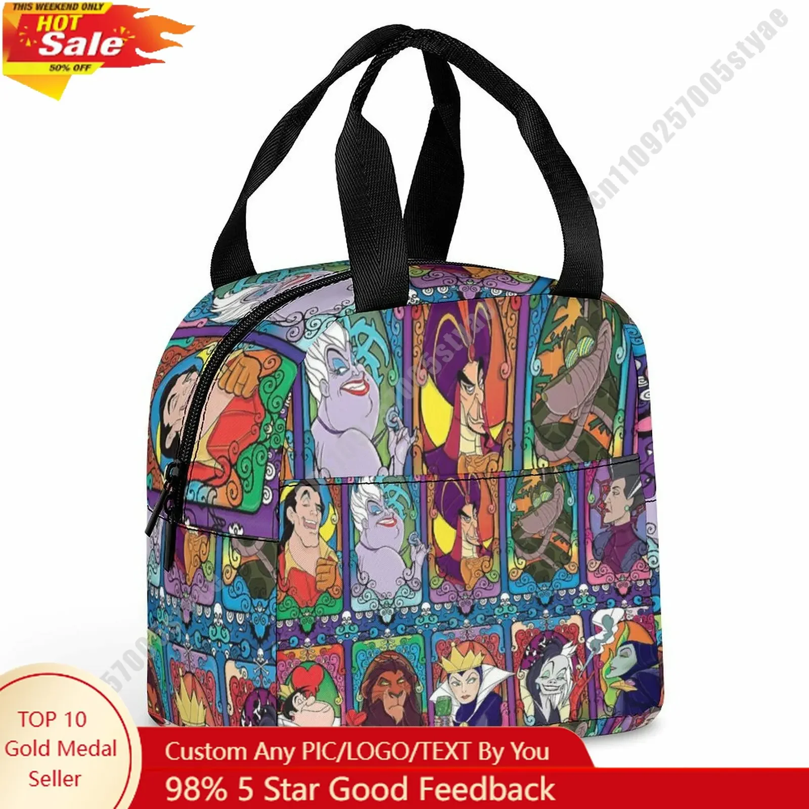

Disney Villains Lunch Bag Disney Animal Patterns Bento Bag DIY Custom Text Photo Logo Portable Aluminum Foil Food Bag