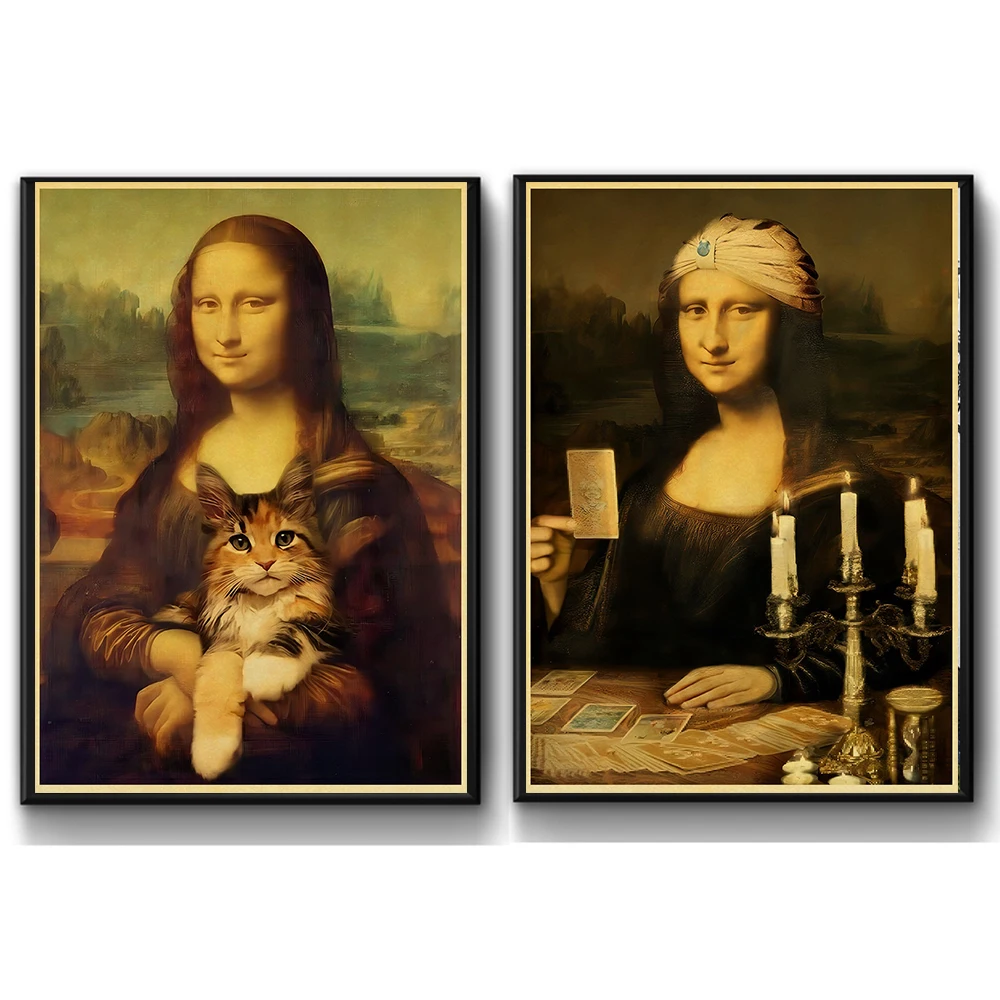 Mona Lisa Funny Photo Famous Poster Wall Chart Print Posters Home Living Bed Room Decor Bar Cafe Picture Frameless Wall Painting