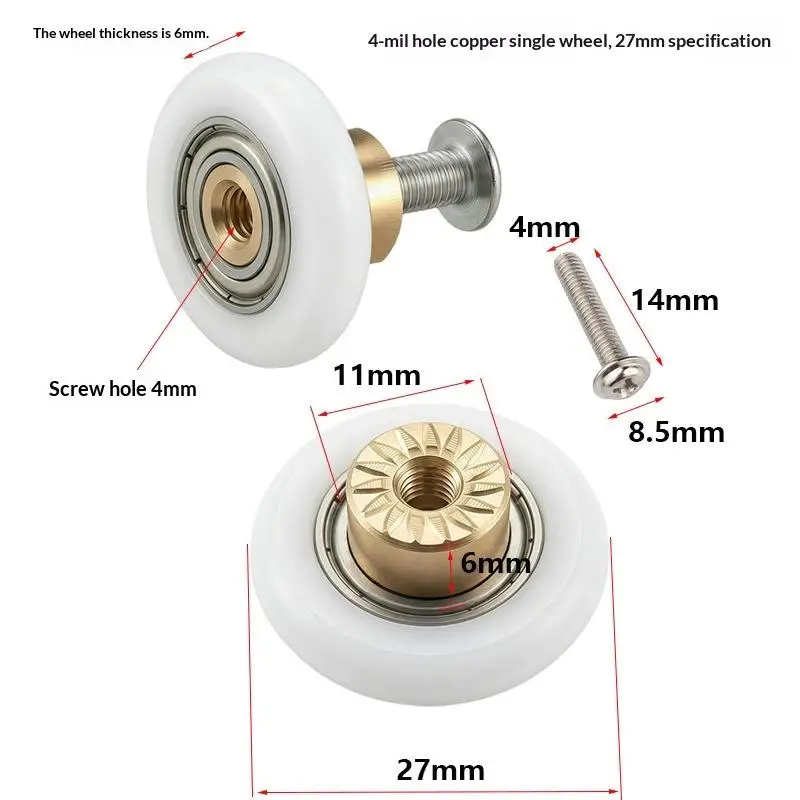 4 Pcs Shower Door Rollers Runners Wheels Replacement Part Dia 20/23/25/27mm