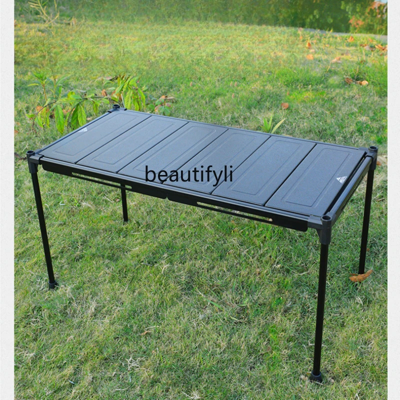 Camping Lightweight Table Portable round Picnic Table Egg Roll Table Ultralight Aluminum Alloy Black