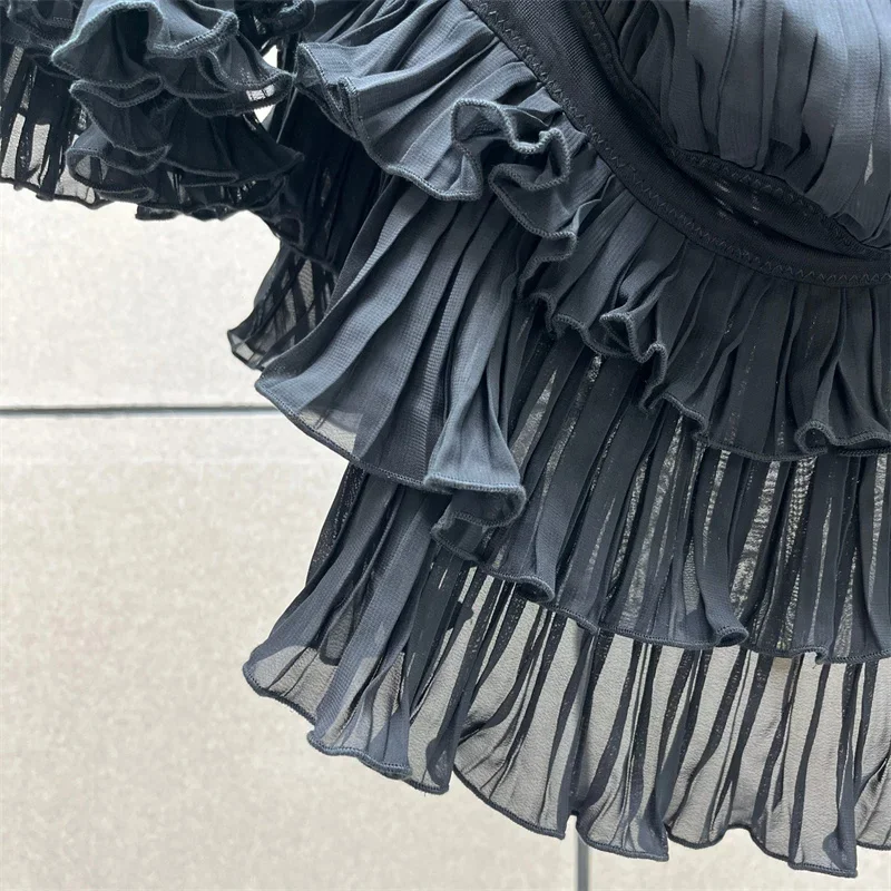 Vestidos femininos novo outono 2025 em camadas plissado borda magro mini vestido sexy fora do ombro vestidos curtos vestidos de festa vestidos de noite