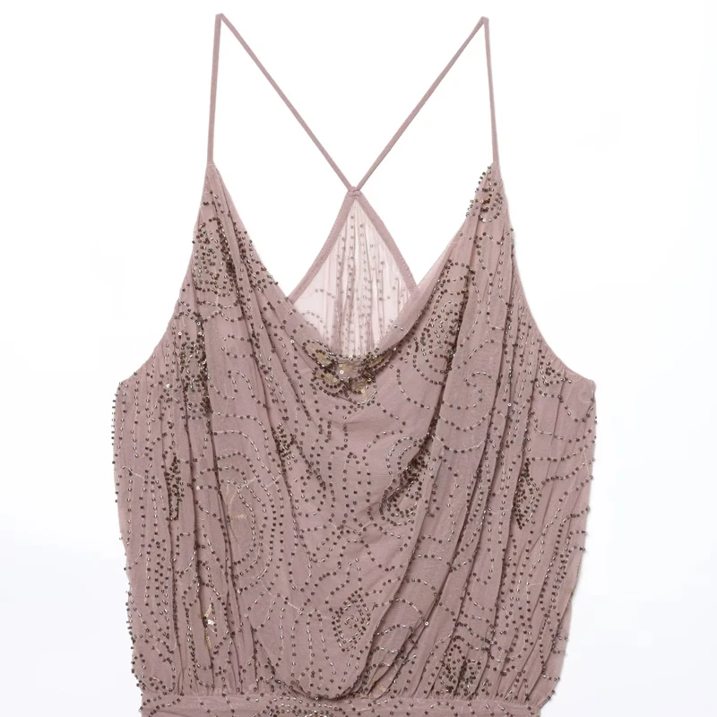 HXAO Abiti corti con perline 2025 Abiti da festa estivi senza maniche da donna Mini abito sottoveste in tulle plissettato Abito da ballo sexy aderente