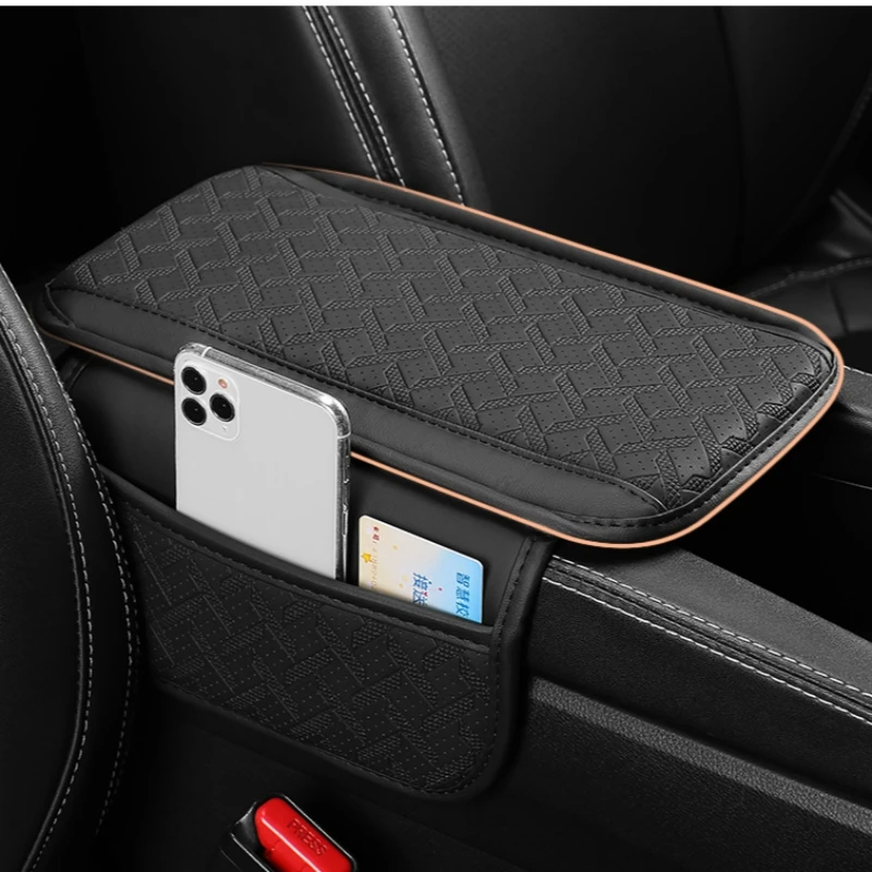 PU Leather Car Armrest Cushion With Storage Pocket-Anti-Slip Scratch-Resistant Elbow Support Pad For Most Vehicles